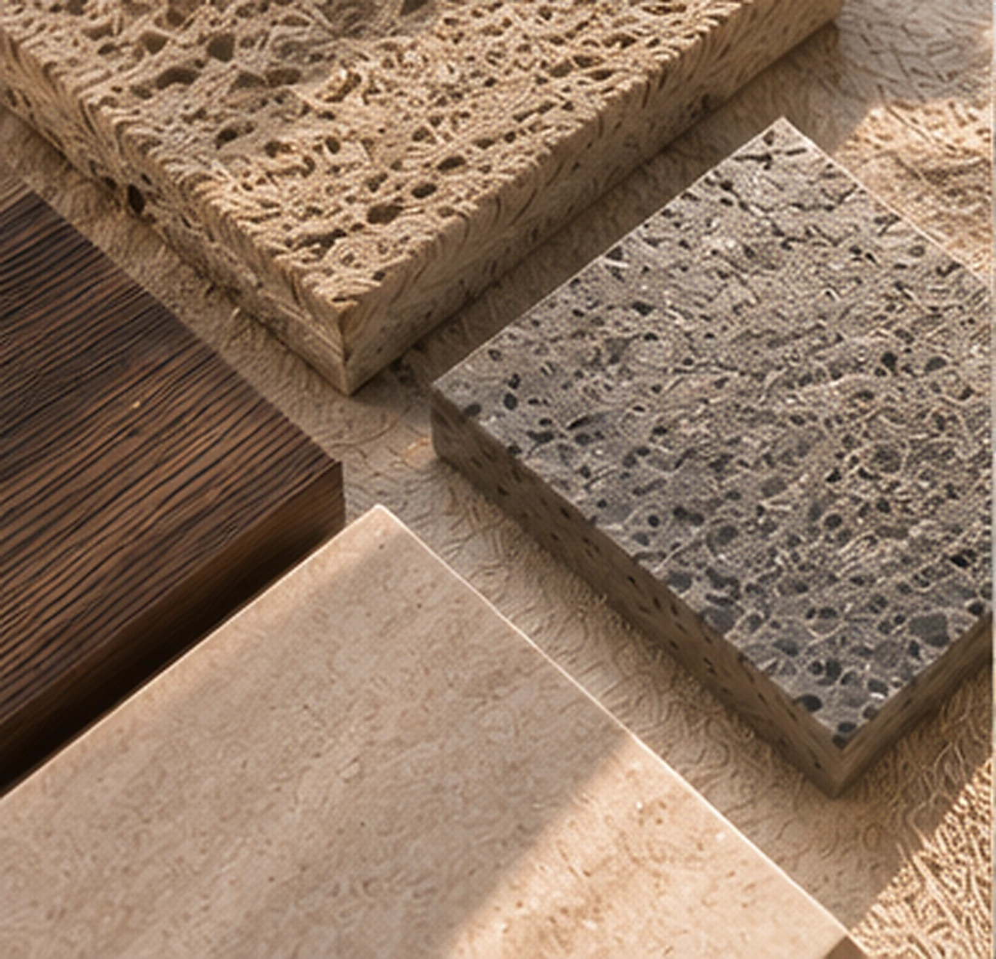 Muestras de piedra y madera