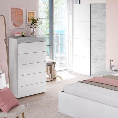 Sinfonier blanco Artik Tekkan cemento 5 cajones 61 x 118 x 40 cm