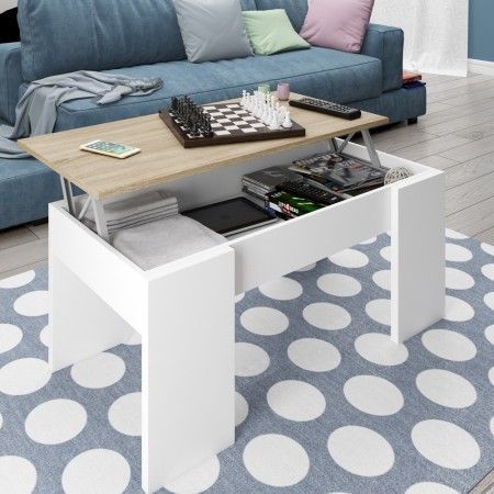 Mesa de centro elevable blanco Artik roble 100 x 45 - 56 x 50 - 69 cm