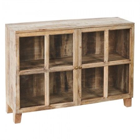 Vitrina en madera de mango con acabado blanco rozado y cristal 120 x 88,5 x 35,5 cm