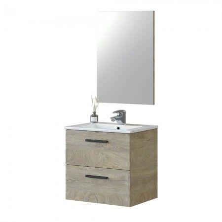 Mueble de baño roble Alaska suspendido 60 cm con espejo — Baño