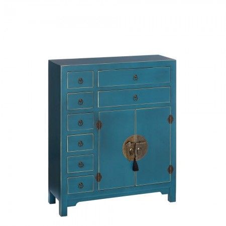 Mueble auxiliar Oriente Azul 2 puertas 8 cajones 73 x 90 x 26 cm