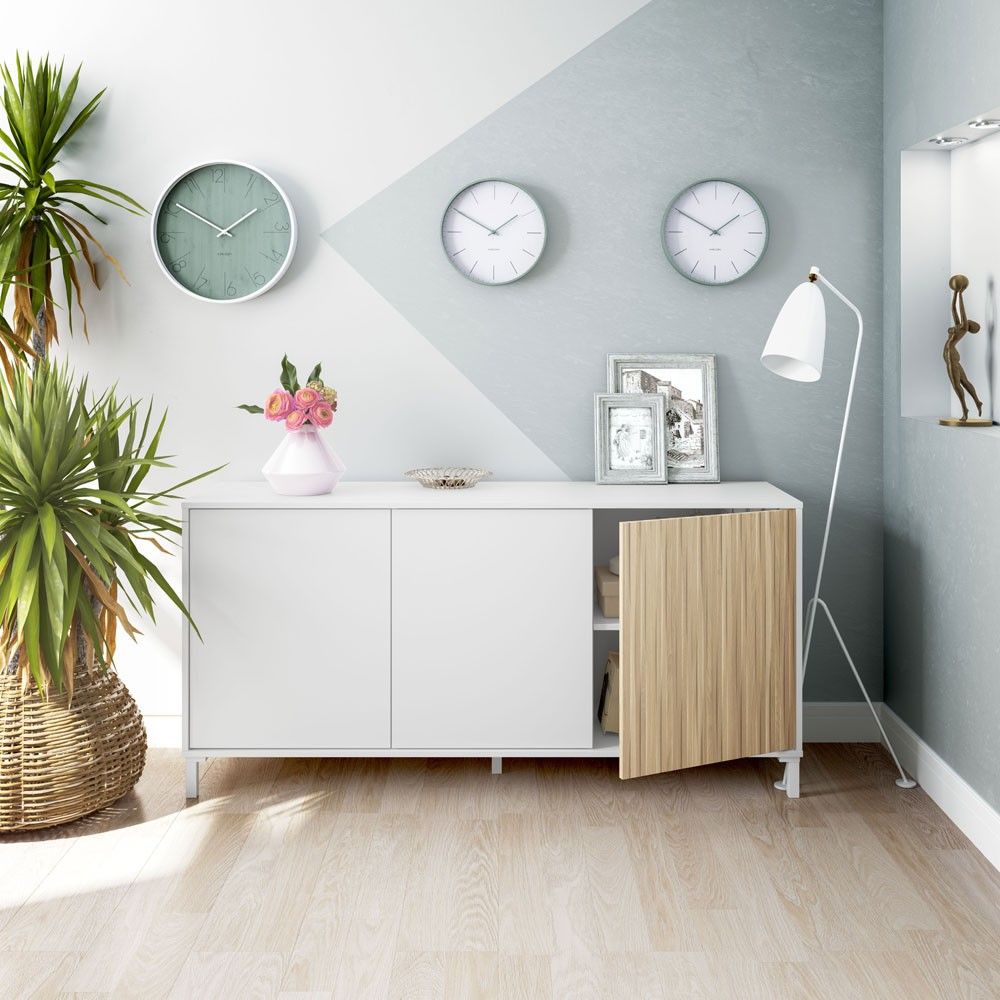 Aparador de 3 puertas Ethna Blanco Artik - Natur 154 x 74 x 40 cm