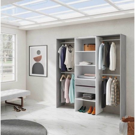 Vestidor sin puertas 2 cajones Tidy Blanco Artik - Cemento 179 x 202 x 50 cm