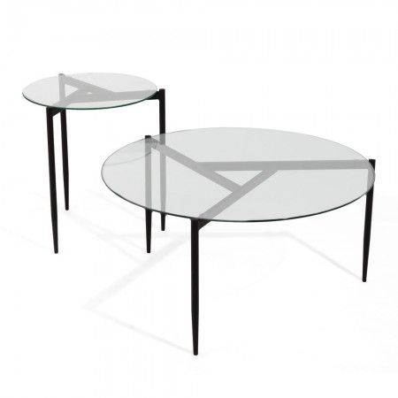 Mesa centro doble redonda Elche en cristal 80 - 45 x 40 - 50 x 80 - 45 cm