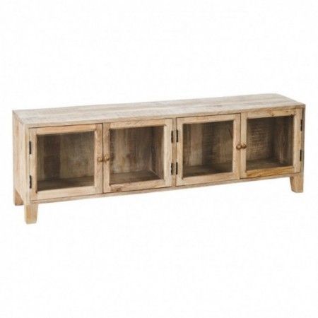 Mueble de televisón de madera con puertas vitrina Blanco rozado160 x 52,5 x 35,5 cm