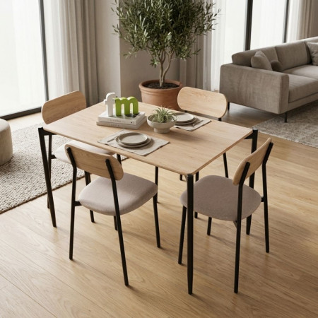 Conjunto de mesa y 4 sillas Naeba Natural Negro Beige - 100 x 75 x 70 cm