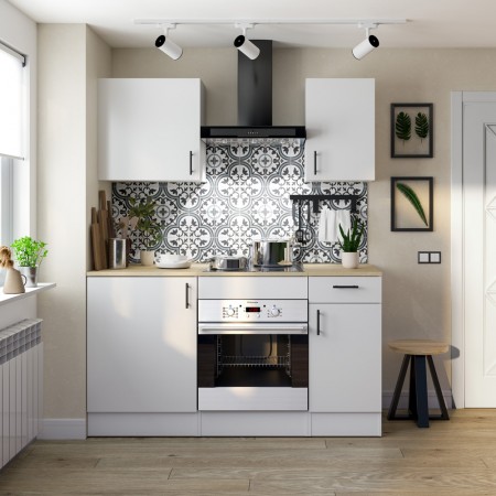 Cocina Modular 160 cm A Coruña Kira Blanco Brillo - Roble Canadian 160 x 211 x 60 cm — Cocina