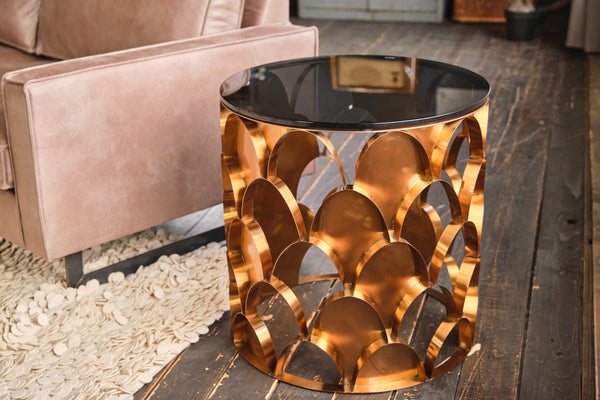 Mesita auxiliar KAWOLA, mesa de centro MEDINA, marco de cristal, oro rosa