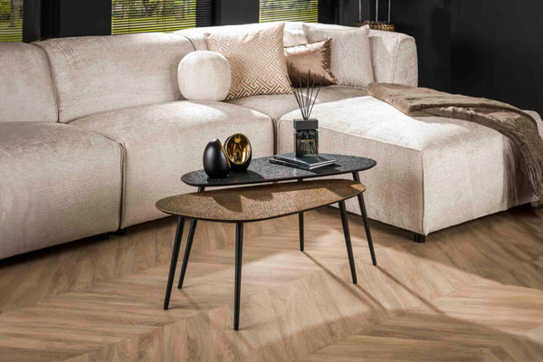 KAWOLA LAUCA juego de mesa de centro de 2 piezas de metal negro / bronce en forma de riñón