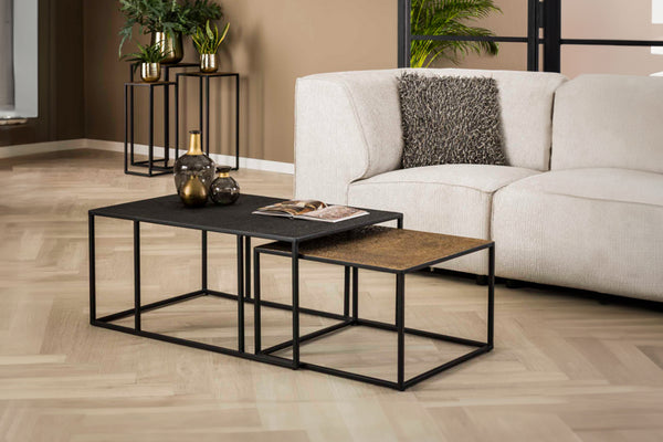 KAWOLA Mesa de centro ABUNA Set 2 piezas metal negro / bronce