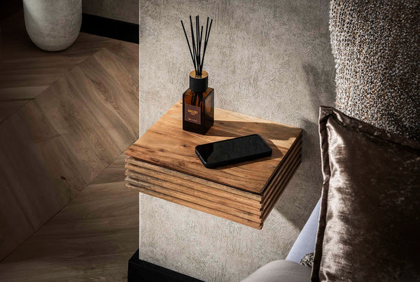 KAWOLA mesita de noche FIRU 2 piezas colgante acacia maciza natural 1 cajón
