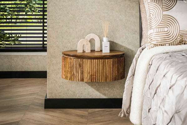 KAWOLA mesita de noche HEVE colgante madera maciza de mango natural 1 cajón