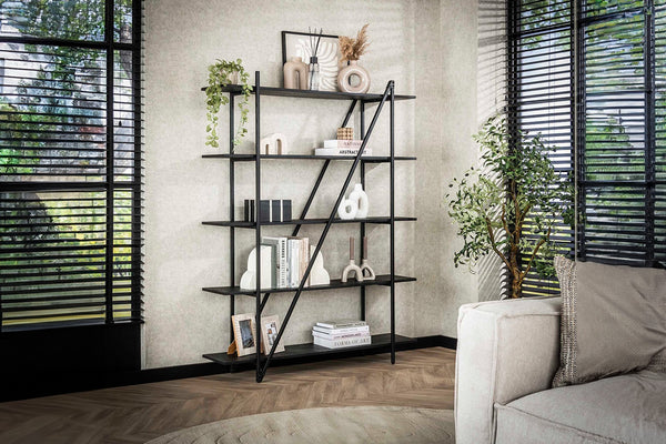 KAWOLA estante de pared PEARA 140 cm madera MDF negro 5 niveles