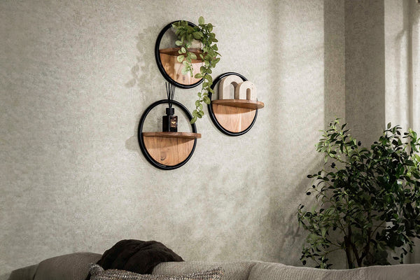 Estantería de pared KAWOLA RUWY 3 piezas acacia maciza natural