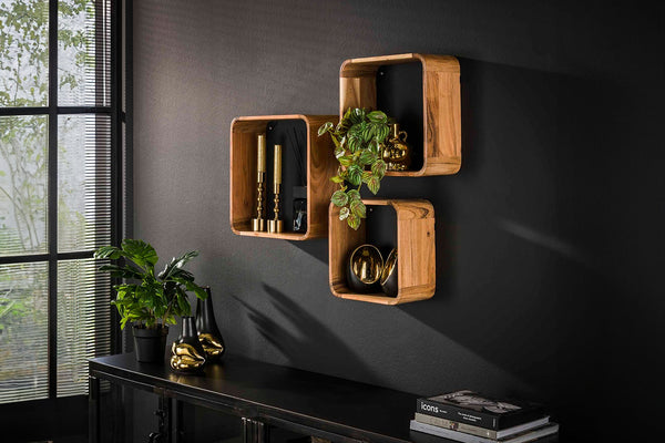 Estantería de pared KAWOLA VARA 3 piezas acacia maciza natural
