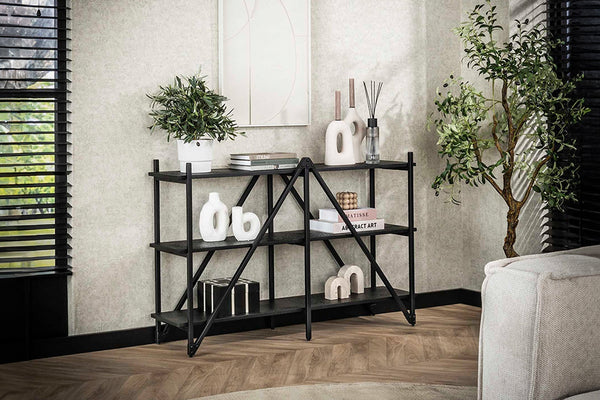 KAWOLA estante de pared PEARA 130 cm madera MDF negro 3 niveles