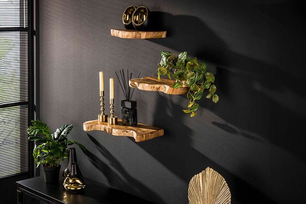 Estantería de pared KAWOLA KURA 3 piezas de teca maciza natural