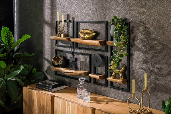 KAWOLA Estantería de pared ERGEA 5 piezas acacia maciza natural