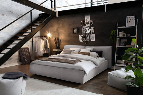 KAWOLA cama CARLO cama tapizada tela gris