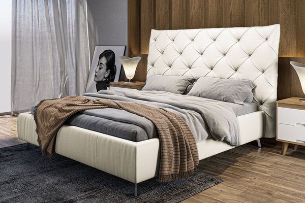KAWOLA cama ANNY cama tapizada cuero blanco