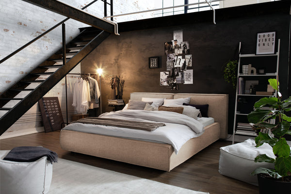 KAWOLA cama CARLO tapizada tela gris piedra
