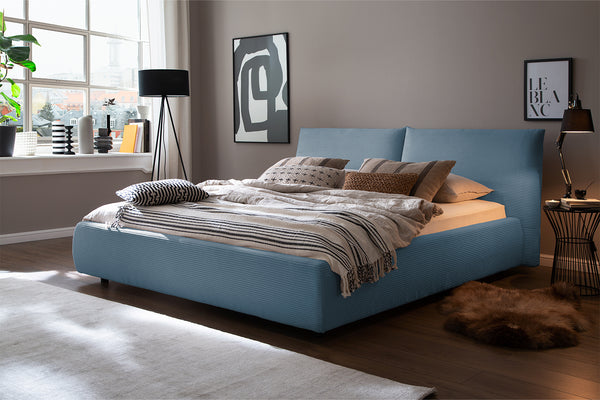 KAWOLA cama HENRY cama tapizada Pana azul claro