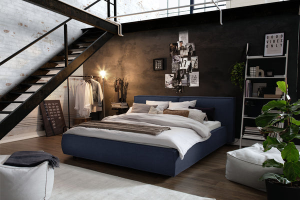 KAWOLA cama CARLO tapizada tela azul oscuro