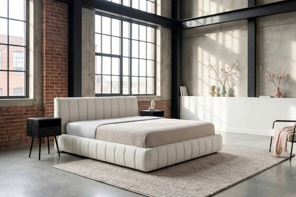 Cama KAWOLA ALIOTTA Cama tapizada Tejido blanco crema