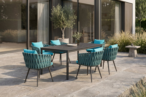 Conjunto de muebles de jardín KAWOLA LUSHA, 7 piezas, acero, color turquesa