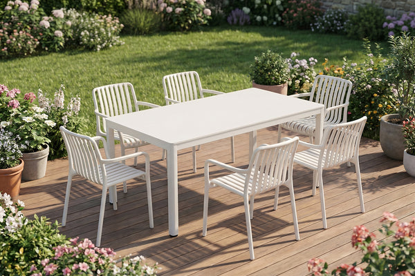 Conjunto de muebles de jardín KAWOLA MIAVA, 7 piezas, color crema