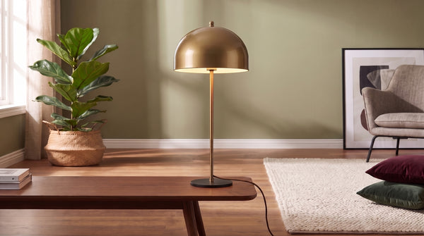 Lámpara de mesa KAWOLA VELARA de 2 puntos de luz, metal dorado y negro