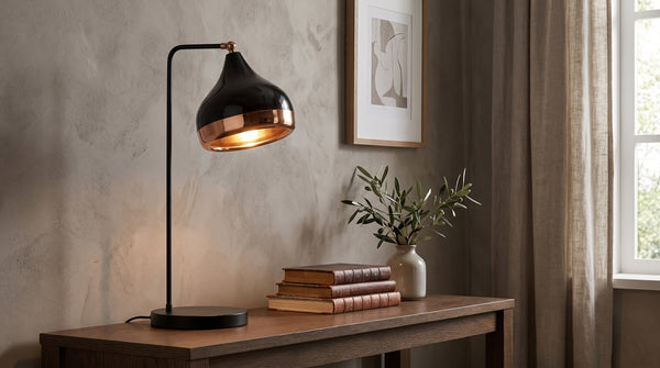 Lámpara de mesa KAWOLA AVENOR, metal negro y cobre
